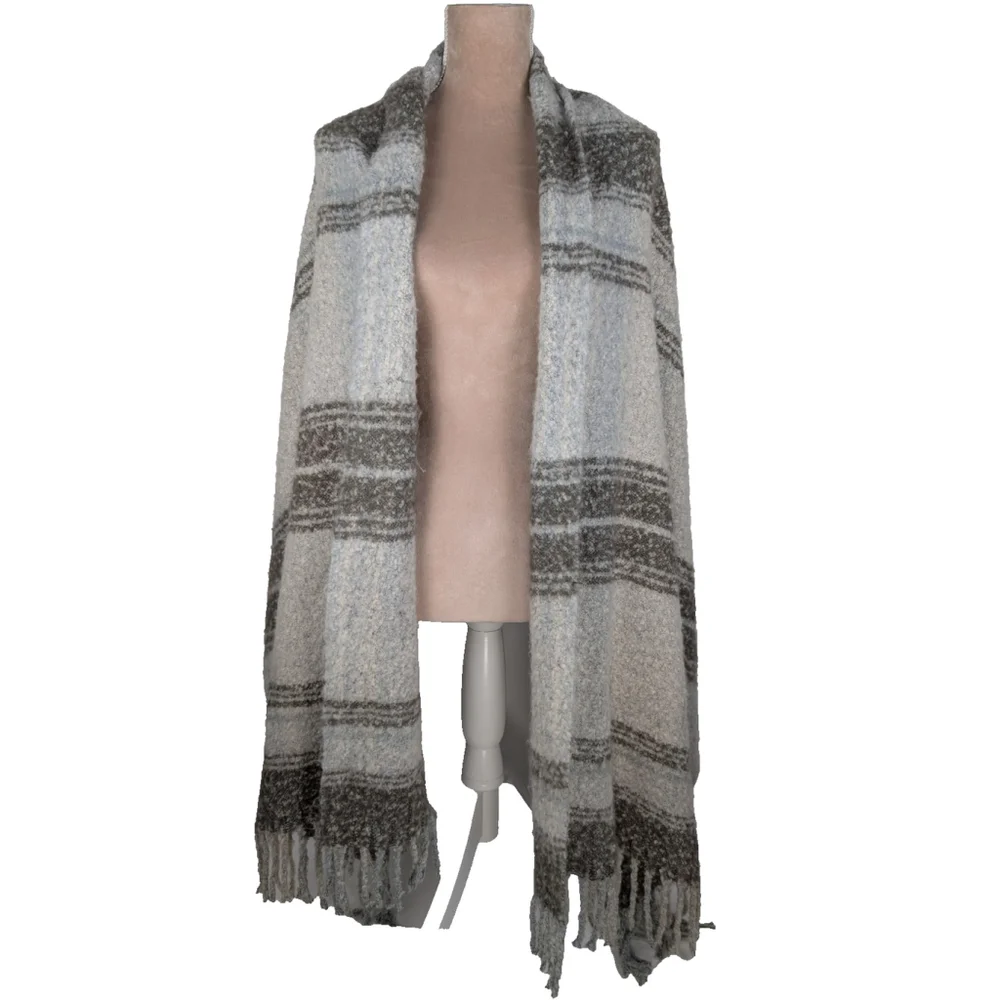 Free People Brushed Plaid Oversize Scarf Green Beige Soft Preppy Cozy